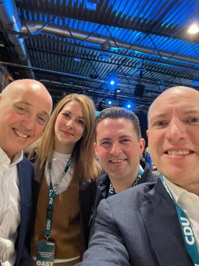 CDU Kreisvorsitzender Gottfried Milde, EU-Kandidatin Catharina Schneider, EU-Kandidat Ben Herdin Lüttges, Staatsminister Manfred Pentz
